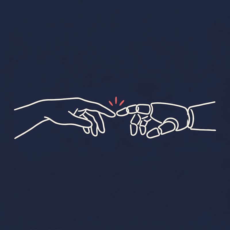 มือคนกับมือ AI แตะกัน — AI ทำงานร่วมกับคน ไม่ได้มาแทนคน